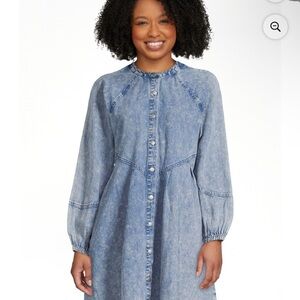 Time and Tru Women's Button Front Denim Mini Dress with Long Sleeves, Size M